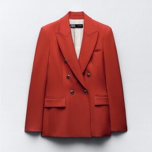 Zara Red Double-Breasted Blazer